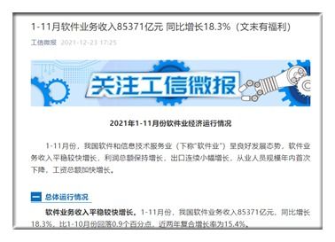 1-11月我國軟件業(yè)務(wù)收入達85371億元，軟件外包服務(wù)表現(xiàn)亮眼